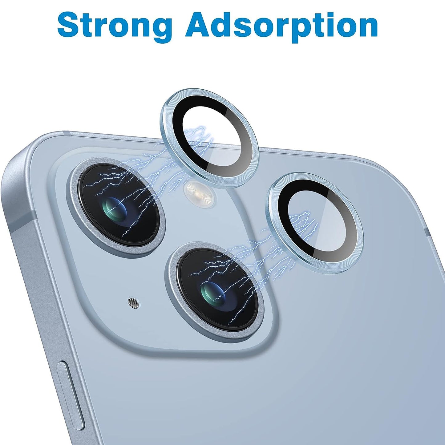 For iPhone 14 / 14 Plus 1 Set Camera Lens Film Tempered Glass CD Vein Metal Ring Rear Lens Protector