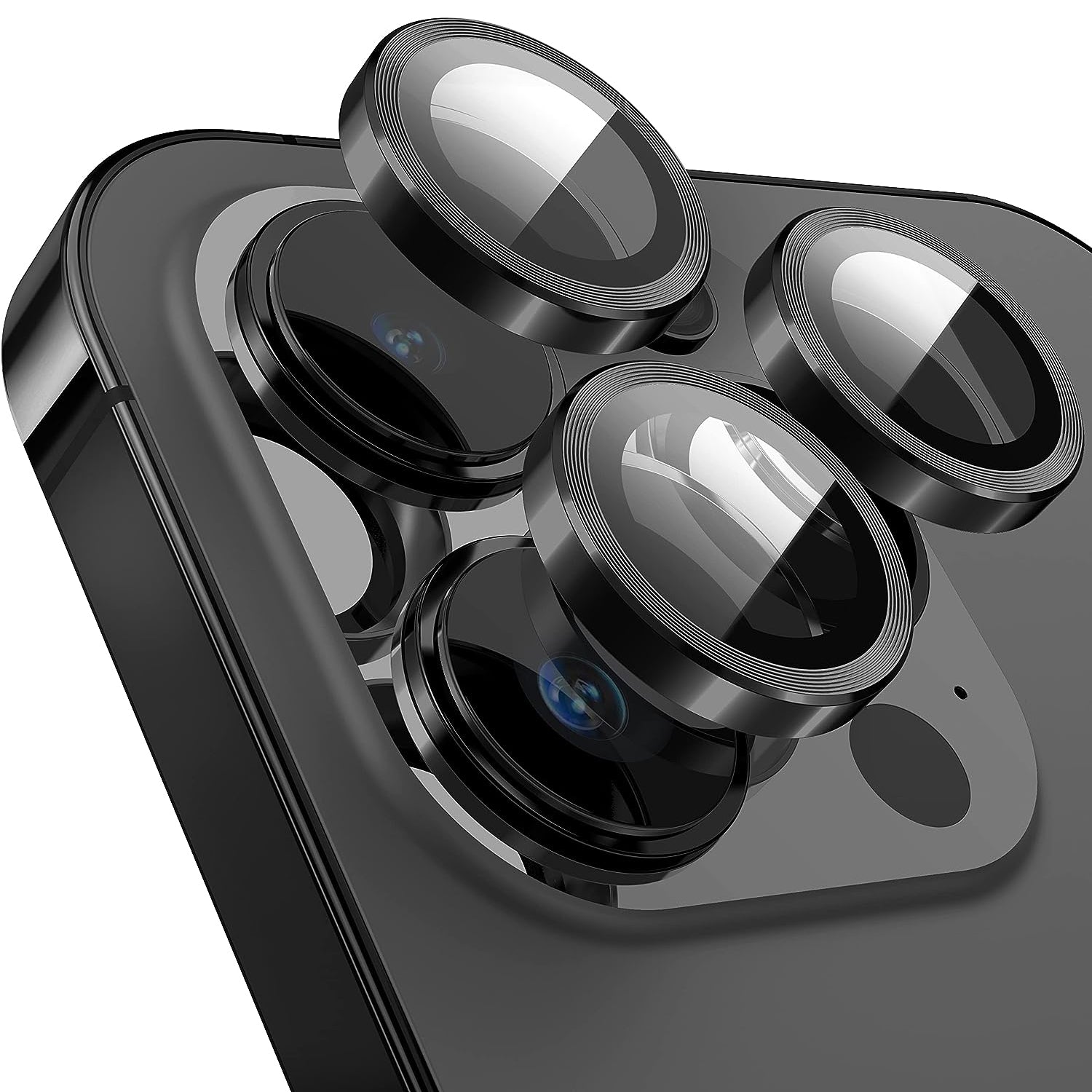 For iPhone 14 Pro / 14 Pro Max 1 Set Camera Lens Protector Tempered Glass + Metal Ring CD Vein Lens Film
