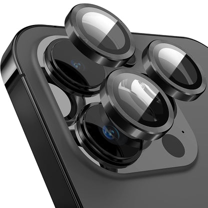For iPhone 14 Pro / 14 Pro Max 1 Set Camera Lens Protector Tempered Glass + Metal Ring CD Vein Lens Film