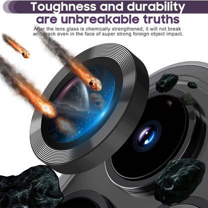 For iPhone 14 Pro / 14 Pro Max 1 Set Camera Lens Protector Tempered Glass + Metal Ring CD Vein Lens Film