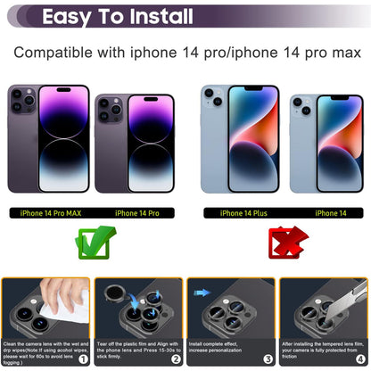 For iPhone 14 Pro / 14 Pro Max 1 Set Camera Lens Protector Tempered Glass + Metal Ring CD Vein Lens Film
