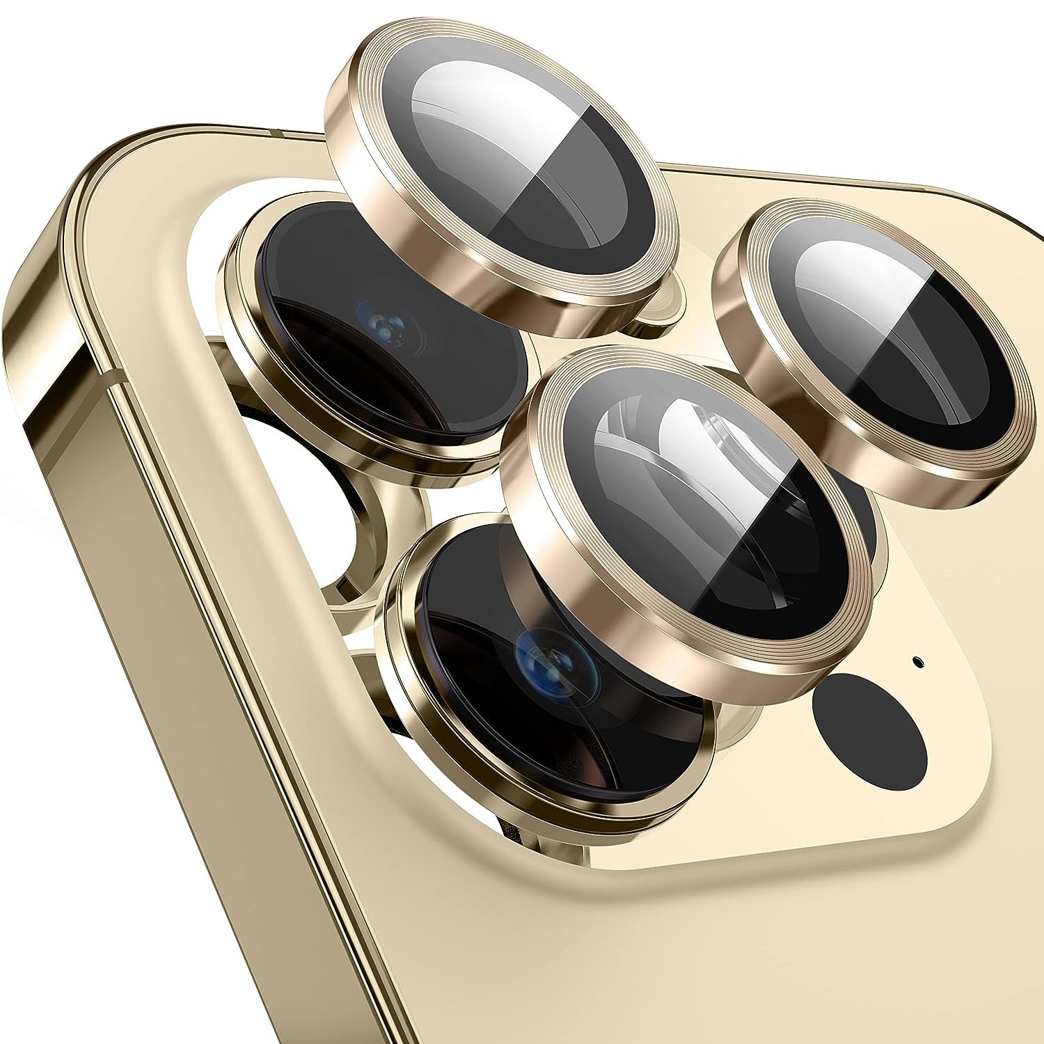 For iPhone 14 Pro / 14 Pro Max 1 Set Camera Lens Protector Tempered Glass + Metal Ring CD Vein Lens Film