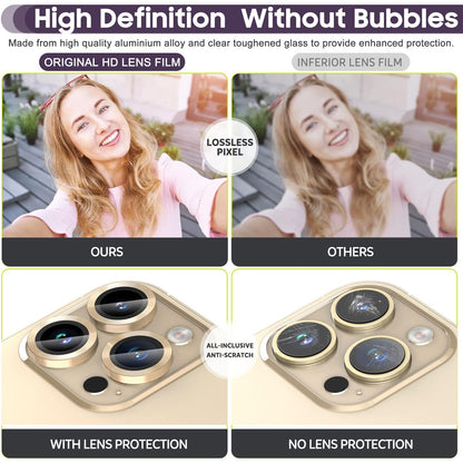 For iPhone 14 Pro / 14 Pro Max 1 Set Camera Lens Protector Tempered Glass + Metal Ring CD Vein Lens Film
