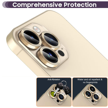 For iPhone 14 Pro / 14 Pro Max 1 Set Camera Lens Protector Tempered Glass + Metal Ring CD Vein Lens Film