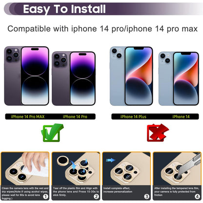 For iPhone 14 Pro / 14 Pro Max 1 Set Camera Lens Protector Tempered Glass + Metal Ring CD Vein Lens Film