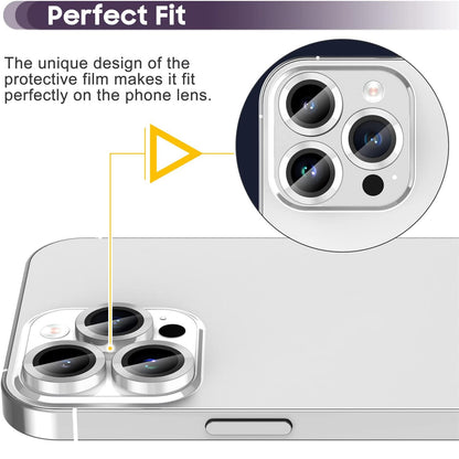 For iPhone 14 Pro / 14 Pro Max 1 Set Camera Lens Protector Tempered Glass + Metal Ring CD Vein Lens Film