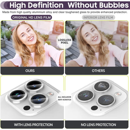 For iPhone 14 Pro / 14 Pro Max 1 Set Camera Lens Protector Tempered Glass + Metal Ring CD Vein Lens Film