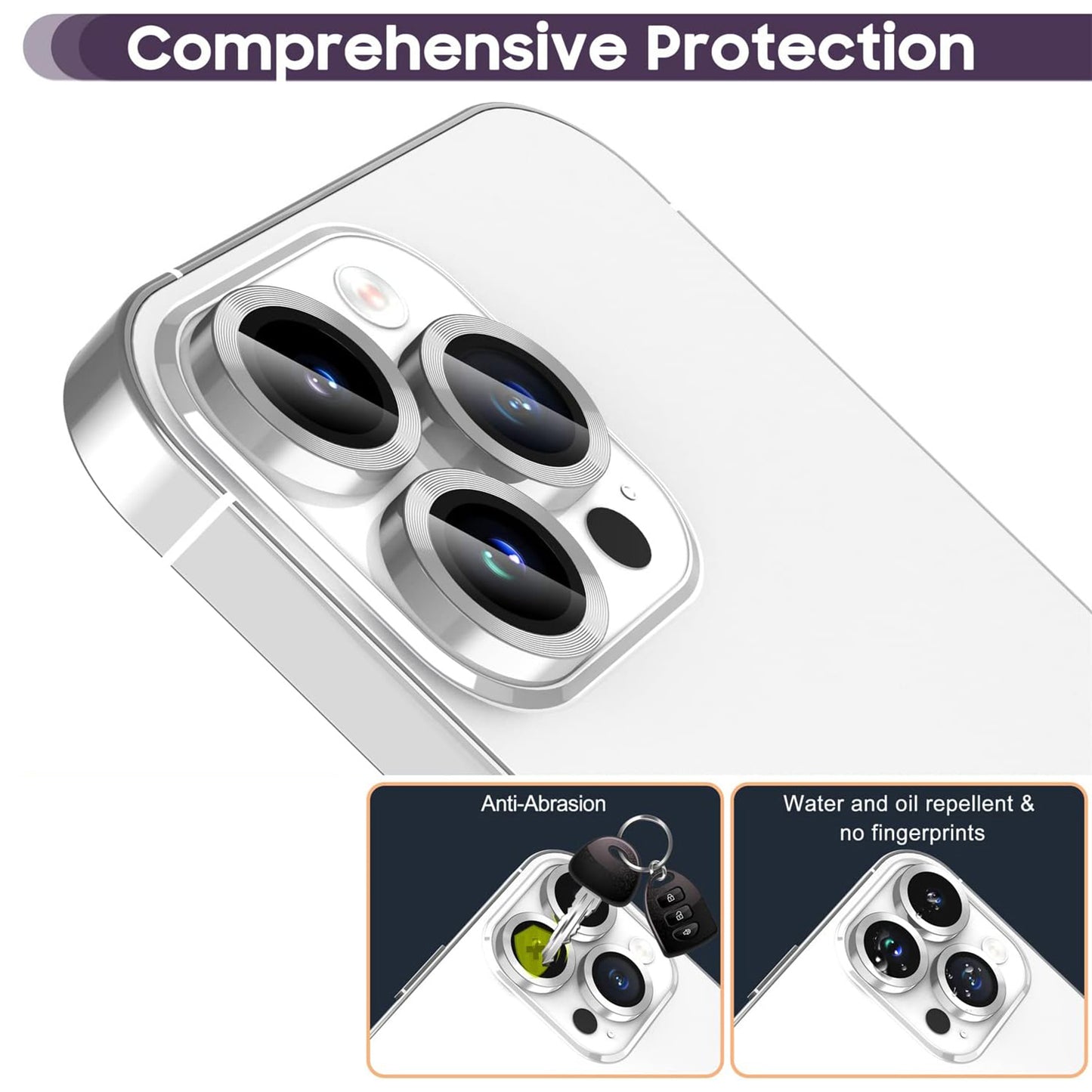 For iPhone 14 Pro / 14 Pro Max 1 Set Camera Lens Protector Tempered Glass + Metal Ring CD Vein Lens Film
