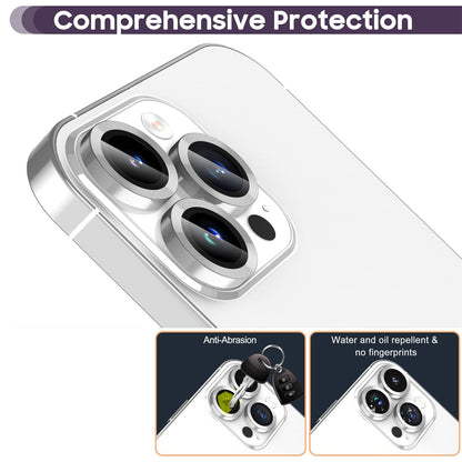 For iPhone 14 Pro / 14 Pro Max 1 Set Camera Lens Protector Tempered Glass + Metal Ring CD Vein Lens Film
