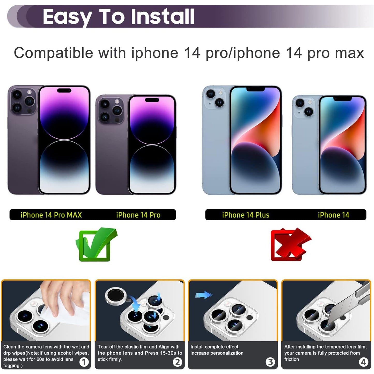 For iPhone 14 Pro / 14 Pro Max 1 Set Camera Lens Protector Tempered Glass + Metal Ring CD Vein Lens Film