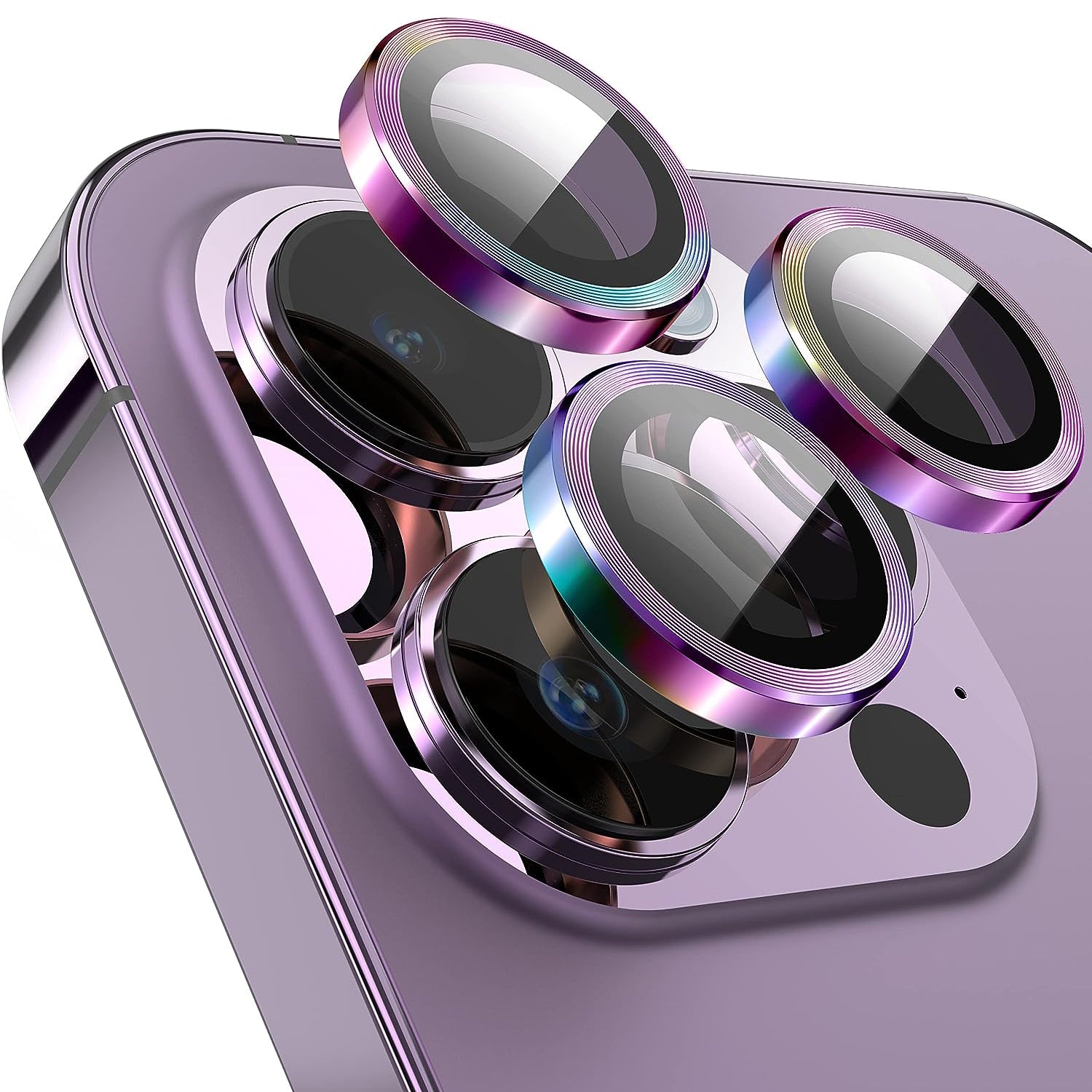 For iPhone 14 Pro / 14 Pro Max 1 Set Camera Lens Protector Tempered Glass + Metal Ring CD Vein Lens Film