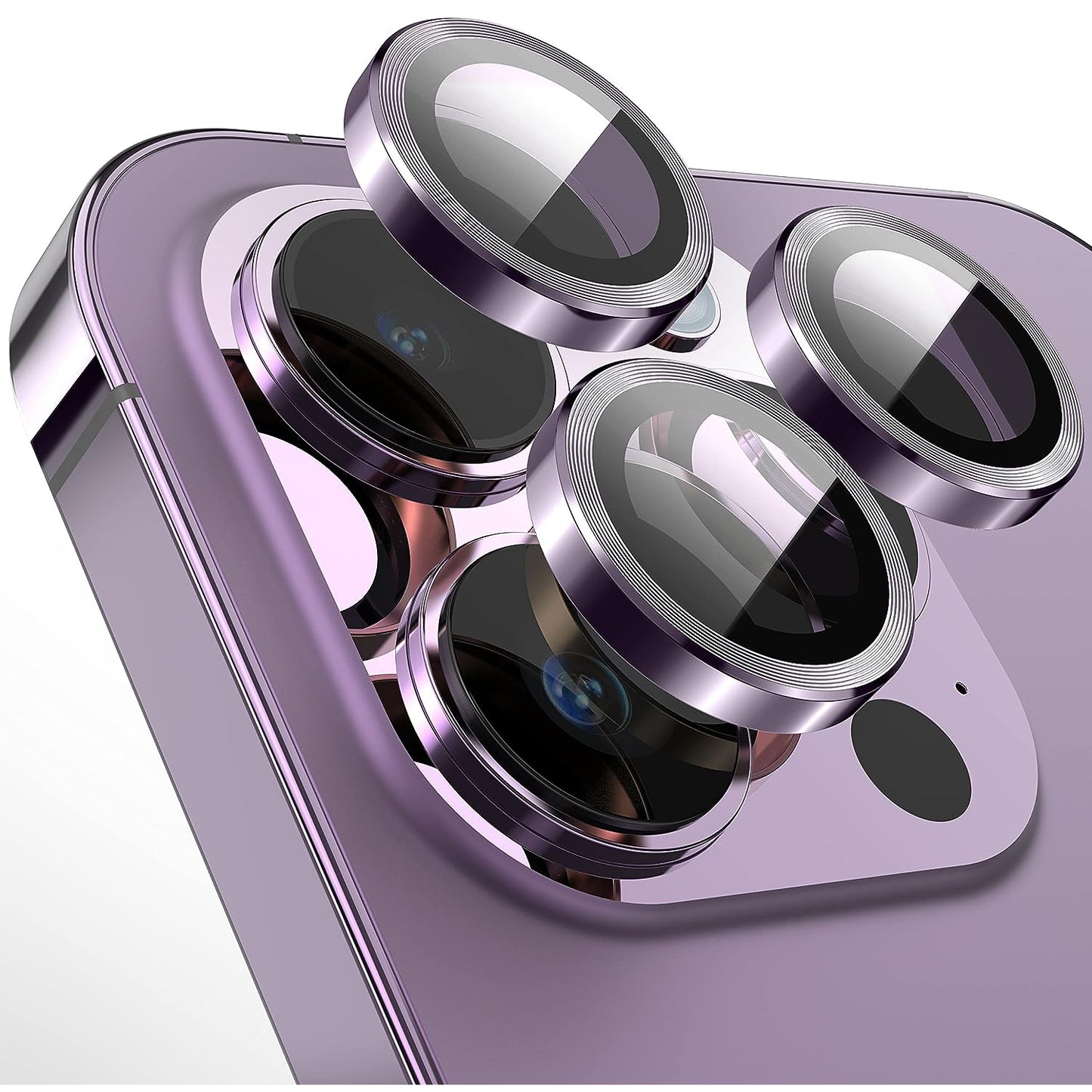 For iPhone 14 Pro / 14 Pro Max 1 Set Camera Lens Protector Tempered Glass + Metal Ring CD Vein Lens Film
