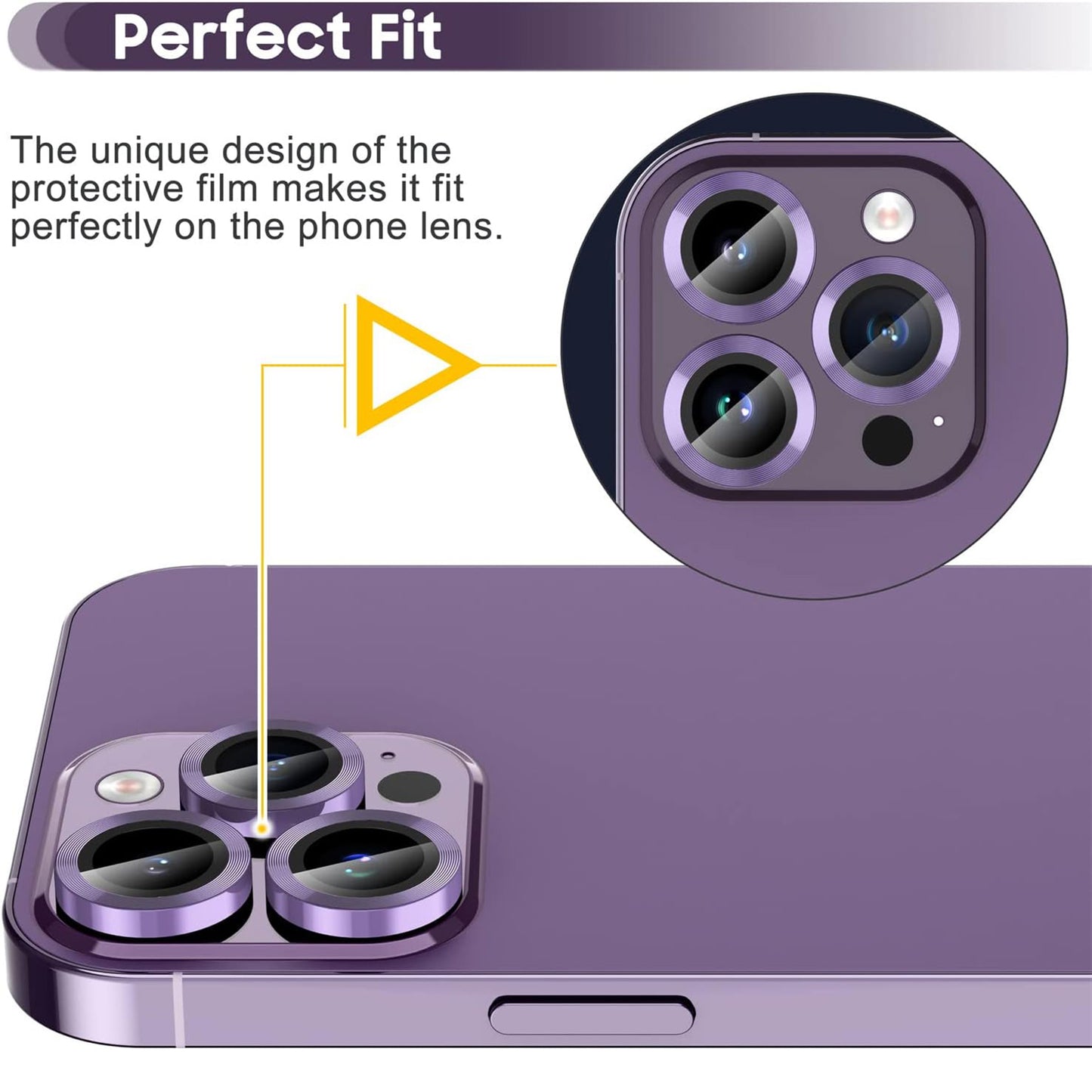 For iPhone 14 Pro / 14 Pro Max 1 Set Camera Lens Protector Tempered Glass + Metal Ring CD Vein Lens Film