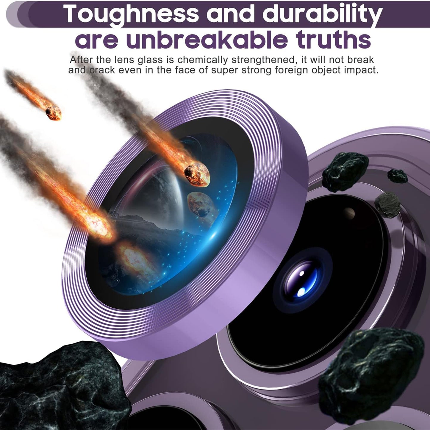 For iPhone 14 Pro / 14 Pro Max 1 Set Camera Lens Protector Tempered Glass + Metal Ring CD Vein Lens Film