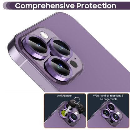 For iPhone 14 Pro / 14 Pro Max 1 Set Camera Lens Protector Tempered Glass + Metal Ring CD Vein Lens Film