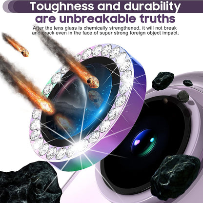 For iPhone 14 / 14 Plus 1 Set Rhinestone Camera Lens Protector Tempered Glass Metal Ring Colorful Rear Lens Film