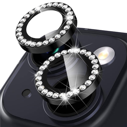 For iPhone 14 / 14 Plus 1 Set Rhinestone Camera Lens Protector Tempered Glass+Metal Ring Phone Rear Lens Film