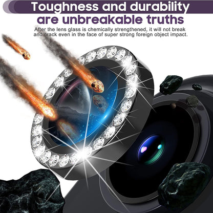 For iPhone 14 / 14 Plus 1 Set Rhinestone Camera Lens Protector Tempered Glass+Metal Ring Phone Rear Lens Film