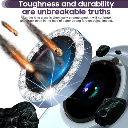 For iPhone 14 / 14 Plus 1 Set Rhinestone Camera Lens Protector Tempered Glass+Metal Ring Phone Rear Lens Film