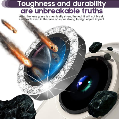 For iPhone 14 / 14 Plus 1 Set Rhinestone Camera Lens Protector Tempered Glass+Metal Ring Phone Rear Lens Film