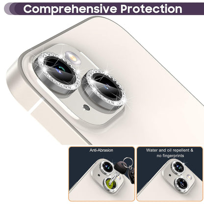 For iPhone 14 / 14 Plus 1 Set Rhinestone Camera Lens Protector Tempered Glass+Metal Ring Phone Rear Lens Film