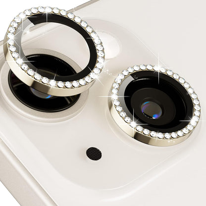 For iPhone 14 / 14 Plus 1 Set Rhinestone Camera Lens Protector Tempered Glass+Metal Ring Phone Rear Lens Film