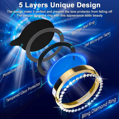 For iPhone 14 / 14 Plus 1 Set Rhinestone Camera Lens Protector Tempered Glass+Metal Ring Phone Rear Lens Film