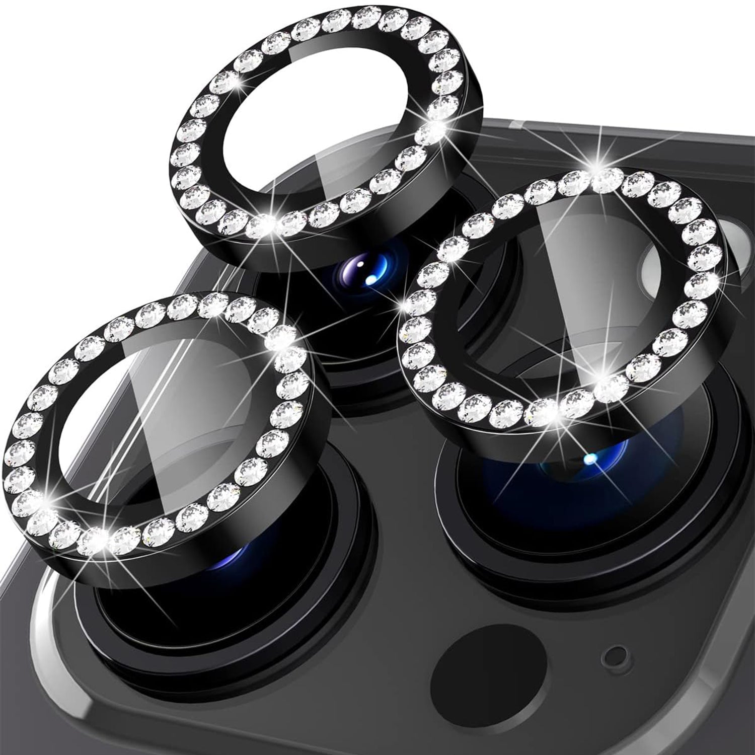 For iPhone 14 Pro / 14 Pro Max 1 Set Camera Lens Film Tempered Glass+Metal Ring Rhinestone Lens Protector