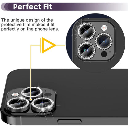 For iPhone 14 Pro / 14 Pro Max 1 Set Camera Lens Film Tempered Glass+Metal Ring Rhinestone Lens Protector