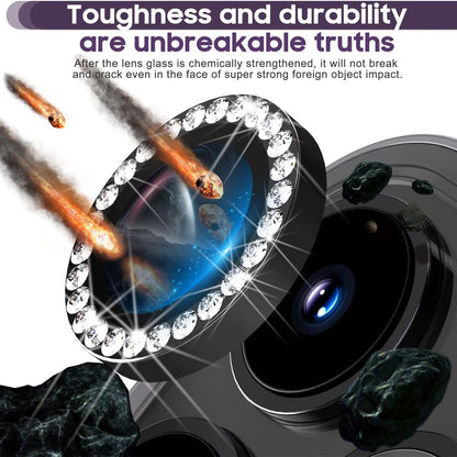 For iPhone 14 Pro / 14 Pro Max 1 Set Camera Lens Film Tempered Glass+Metal Ring Rhinestone Lens Protector