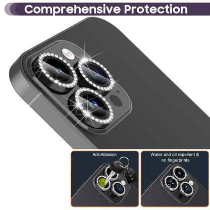 For iPhone 14 Pro / 14 Pro Max 1 Set Camera Lens Film Tempered Glass+Metal Ring Rhinestone Lens Protector