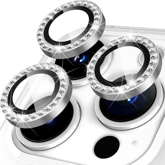 For iPhone 14 Pro / 14 Pro Max 1 Set Camera Lens Film Tempered Glass+Metal Ring Rhinestone Lens Protector