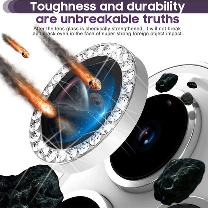 For iPhone 14 Pro / 14 Pro Max 1 Set Camera Lens Film Tempered Glass+Metal Ring Rhinestone Lens Protector