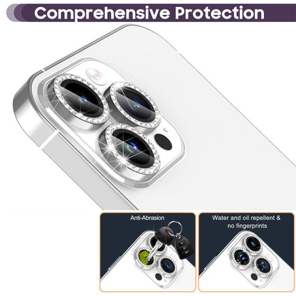 For iPhone 14 Pro / 14 Pro Max 1 Set Camera Lens Film Tempered Glass+Metal Ring Rhinestone Lens Protector