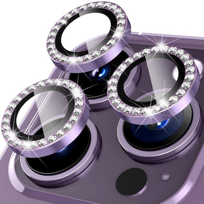 For iPhone 14 Pro / 14 Pro Max 1 Set Camera Lens Film Tempered Glass+Metal Ring Rhinestone Lens Protector