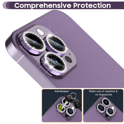 For iPhone 14 Pro / 14 Pro Max 1 Set Camera Lens Film Tempered Glass+Metal Ring Rhinestone Lens Protector