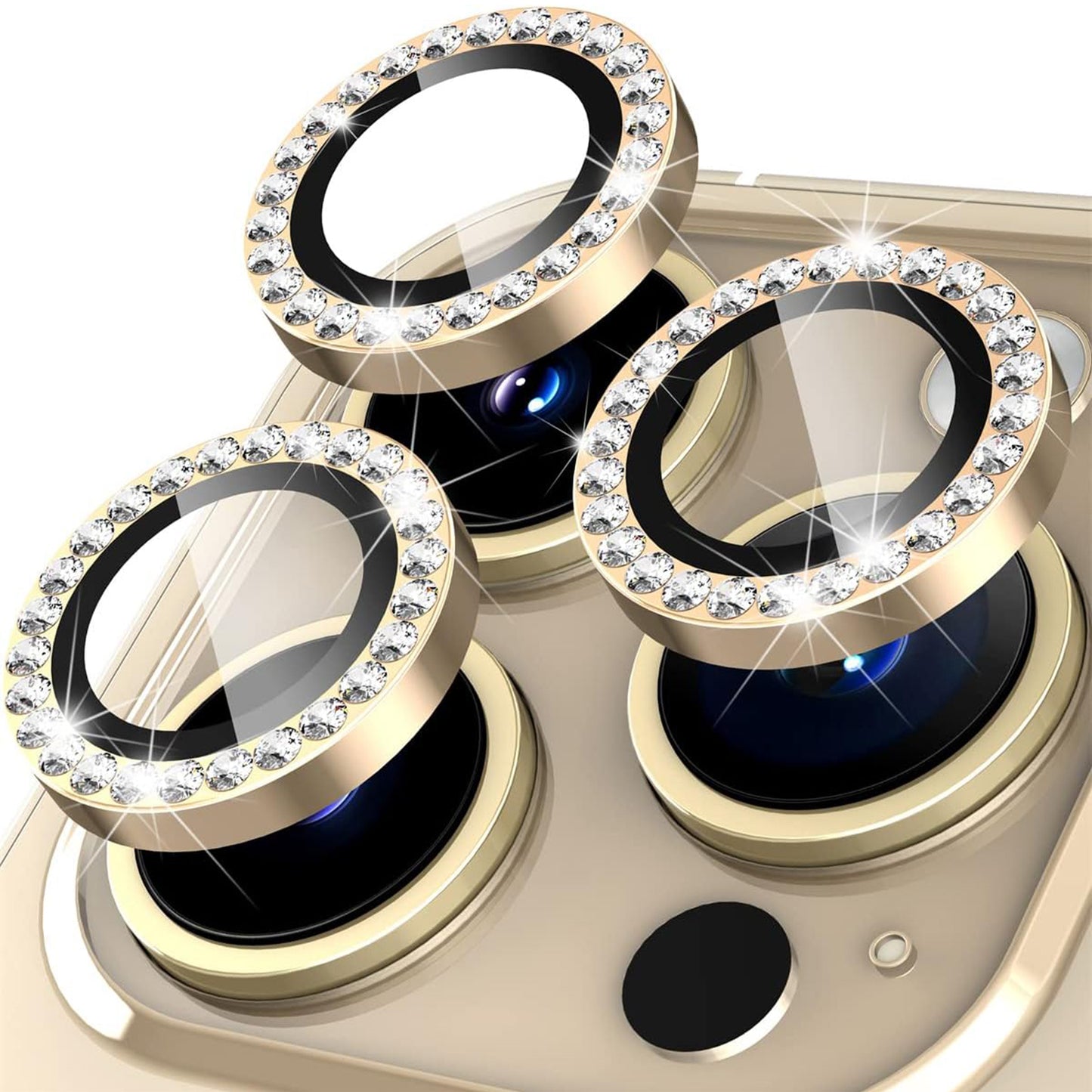 For iPhone 14 Pro / 14 Pro Max 1 Set Camera Lens Film Tempered Glass+Metal Ring Rhinestone Lens Protector