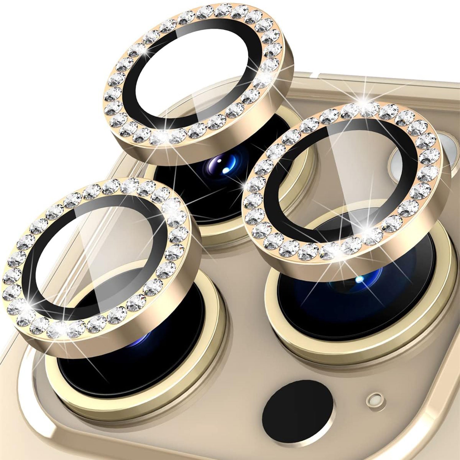 For iPhone 14 Pro / 14 Pro Max 1 Set Camera Lens Film Tempered Glass+Metal Ring Rhinestone Lens Protector