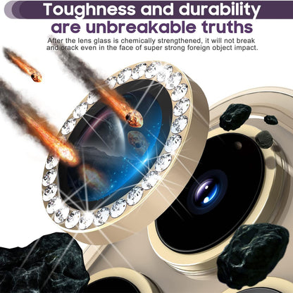 For iPhone 14 Pro / 14 Pro Max 1 Set Camera Lens Film Tempered Glass+Metal Ring Rhinestone Lens Protector