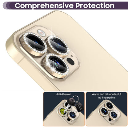 For iPhone 14 Pro / 14 Pro Max 1 Set Camera Lens Film Tempered Glass+Metal Ring Rhinestone Lens Protector