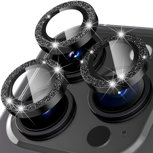 For iPhone 14 Pro / 14 Pro Max 1 Set Camera Lens Protector Metal Ring+Tempered Glass Glitter Rear Lens Film