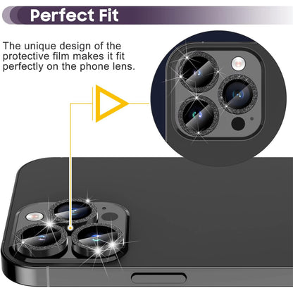 For iPhone 14 Pro / 14 Pro Max 1 Set Camera Lens Protector Metal Ring+Tempered Glass Glitter Rear Lens Film