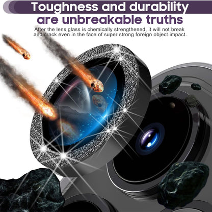 For iPhone 14 Pro / 14 Pro Max 1 Set Camera Lens Protector Metal Ring+Tempered Glass Glitter Rear Lens Film