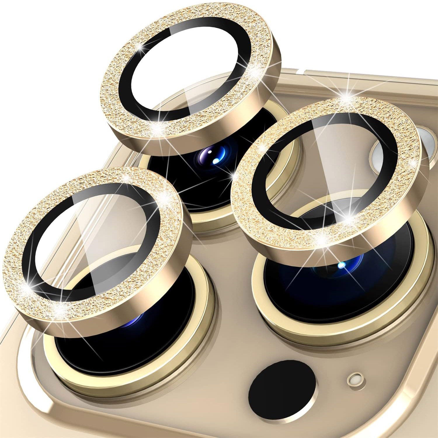 For iPhone 14 Pro / 14 Pro Max 1 Set Camera Lens Protector Metal Ring+Tempered Glass Glitter Rear Lens Film