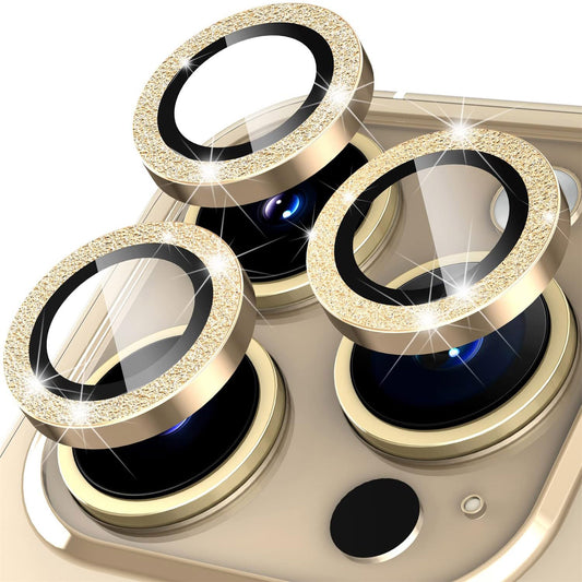 For iPhone 14 Pro / 14 Pro Max 1 Set Camera Lens Protector Metal Ring+Tempered Glass Glitter Rear Lens Film