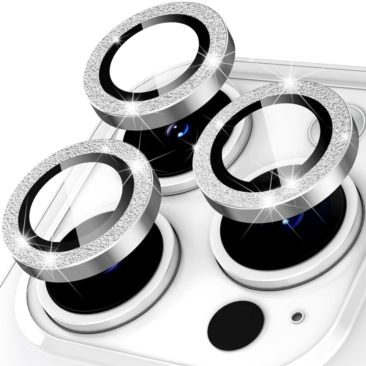 For iPhone 14 Pro / 14 Pro Max 1 Set Camera Lens Protector Metal Ring+Tempered Glass Glitter Rear Lens Film