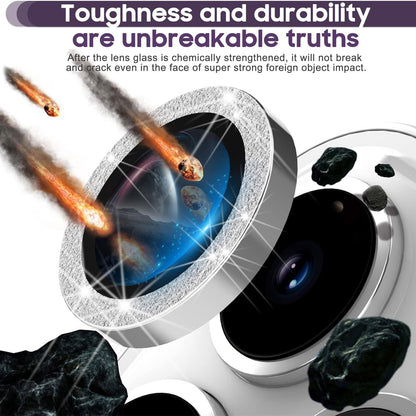 For iPhone 14 Pro / 14 Pro Max 1 Set Camera Lens Protector Metal Ring+Tempered Glass Glitter Rear Lens Film