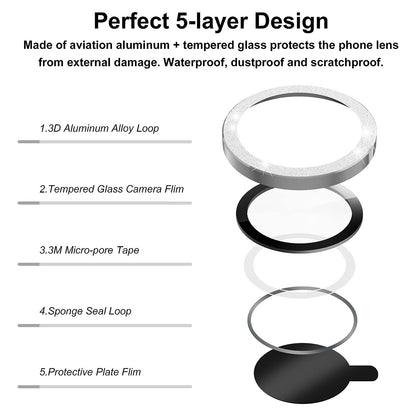 For iPhone 14 Pro / 14 Pro Max 1 Set Camera Lens Protector Metal Ring+Tempered Glass Glitter Rear Lens Film