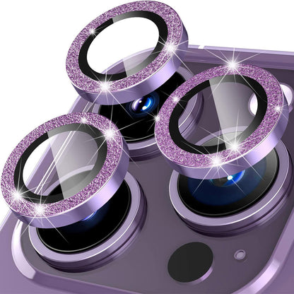 For iPhone 14 Pro / 14 Pro Max 1 Set Camera Lens Protector Metal Ring+Tempered Glass Glitter Rear Lens Film