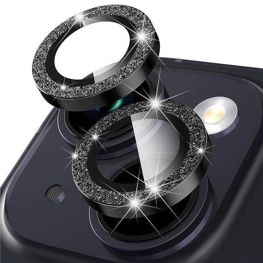 For iPhone 14 / 14 Plus 1 Set Glitter Camera Lens Film Metal Ring+Tempered Glass Phone Lens Protector